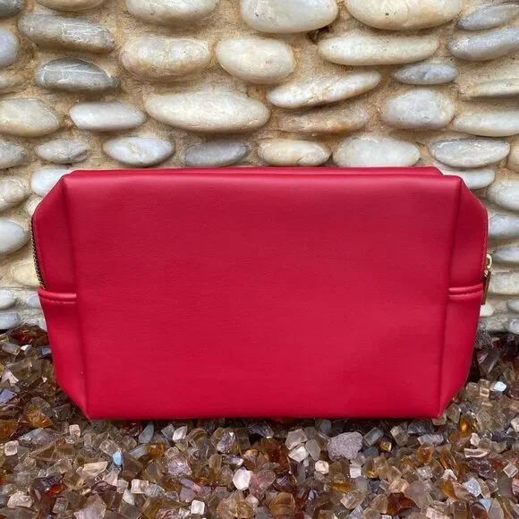 New! YSL YVES SAINT LAURENT BEAUTE Red & Gold Charms Makeup Bag/Clutch Designer - Picture 3 of 7